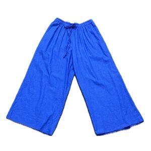 Vince Camuto Blue Wide Leg Linen Blend Elastic Waist Palazzo Pants Beachy Sz S